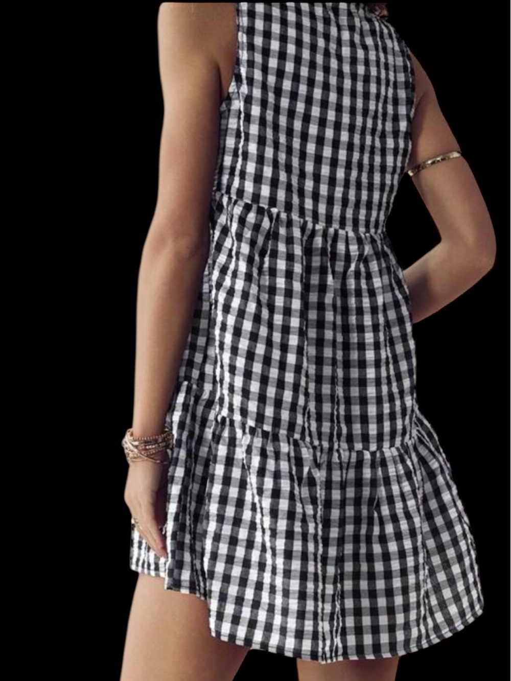 Black and White Gingham Sleeveless Mini Dress